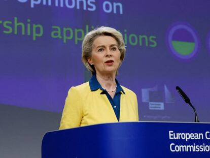 La presidenta de la Comisión Europea, Ursula von der Leyen, este viernes. 