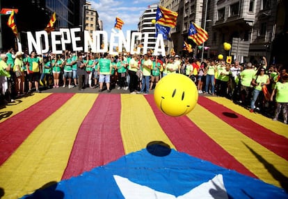 Pro-independence demonstrators during the celebrations for the 2017 Diada.