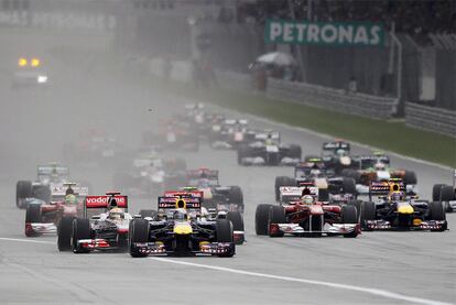 Sunday's Malaysian Grand Prix gave Formula 1 drivers a chance to get the most out of the new systems introduced in the sport this year. Above, the start of the race, which was eventually won by Sebastian Vettel.