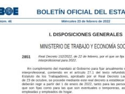 El BOE publica el nuevo SMI, la prórroga de los ERTE y las ayudas a autónomos