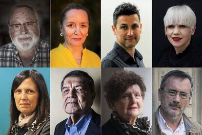 De arriba abajo y de izquierda a derecha, Fernando Savater, Amelia Valcárcel, Rodrigo Cortés, Remedios Zafra, Claudia Piñeiro, Sergio Ramírez, Margo Glantz y Manuel Cruz.