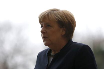 Angela Merkel, durante una visita a la Polic&iacute;a Federal en Berl&iacute;n.