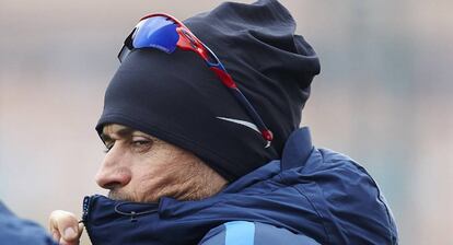 Luis Enrique, durante el entrenamiento de esta mañana.