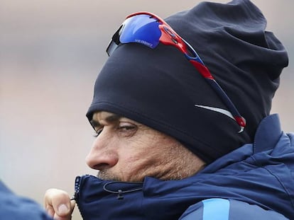 Luis Enrique, durante el entrenamiento de esta ma&ntilde;ana.