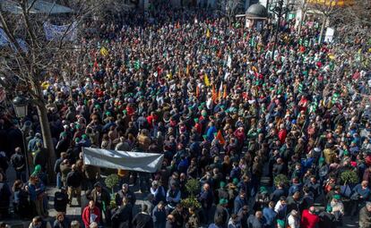Agricultores y ganaderos de Castilla-La Mancha protestan por los bajos precios de sus productos, este martes, en Toledo.