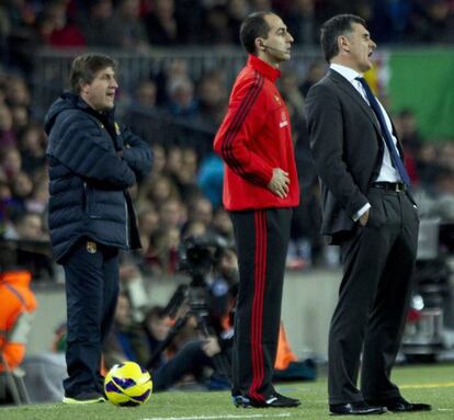 Mendilibar y Jordi Roura, en la banda durante el partido.