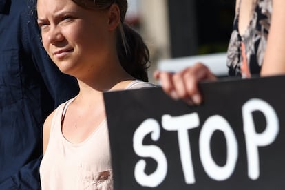 La activista climática Greta Thunberg se manifiesta en París este 23 de junio. 