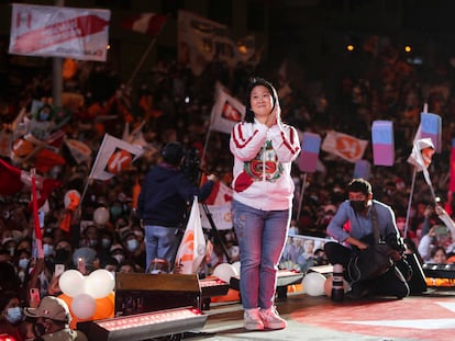 A candidata presidencial Keiko Fujimori participa de ato de campanha na quinta-feira, 3 de junho, em Lima.
