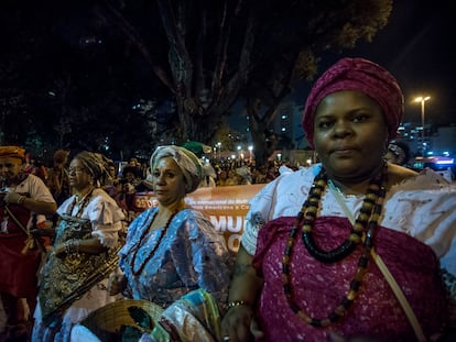 Un grupo de mujeres afrobrasileñas durante una manifestación en São Paulo.