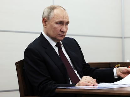 Russian President Vladimir Putin attends a meeting with Krasnodar Region Governor Veniamin Kondratyev in Krasnodar, Russia March 7, 2024.