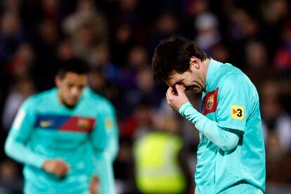 Messi se lamenta tras encajar el gol de Valera.