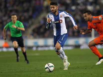 Rubén Duarte, en el partido Espanyol-Valencia.