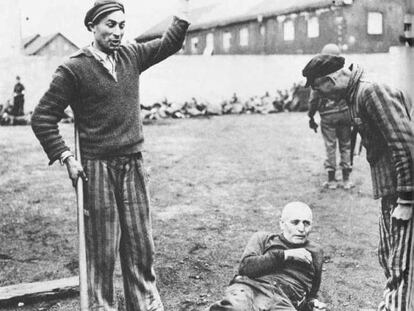 Prisioneros liberados en Dachau se burlan de un antiguo guarda, que sería asesinado.