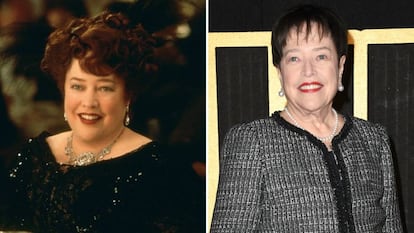 Kathy Bates, en 'Titanic' y en un acto en 2018.