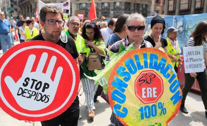 Manifestantes en la celebración del Primero de Mayo en Madrid.