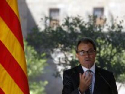 El presidente catal&aacute;n, Artur Mas, durante la comparecencia que ha realizado hoy en la Galer&iacute;a G&oacute;tica del Palau de la Generalitat para valorar el resultado del refer&eacute;ndum de independencia de Escocia.