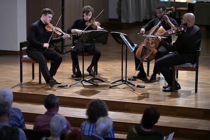 El Cuarteto Isidore durante su concierto celebrado en la Lukaskirche de Lucerna el jueves por la mañana.