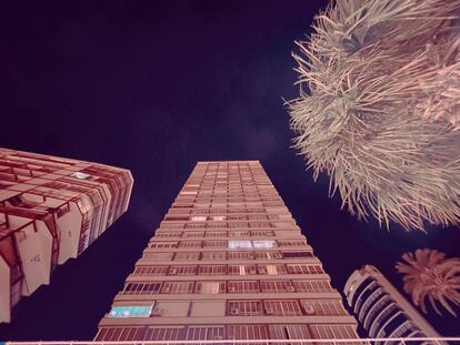 <“De noche, en invierno, las palmeras de Benidorm, sus edificios casi vacíos son como extras de una adaptación al cine de una novela de J. G. Ballard”, dice la cineasta Isabel Coixet.</i><p>Las imágenes de este fotoensayo forman parte de la exposición Robert Doisneau / Isabel Coixet. Palm Springs – Benidorm, organizada por PhotoEspaña, que se podrá ver hasta el 30 de septiembre en Santander, en la Biblioteca Central de Cantabria.<p>