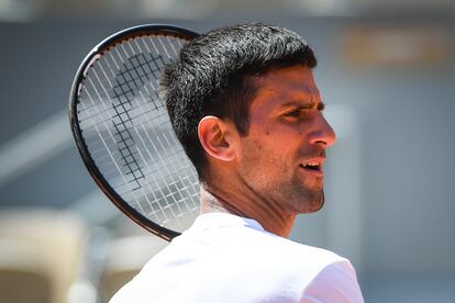 Djokovic, durante el entrenamiento de este jueves.