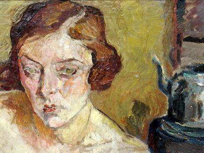 Detall de Dona nua amb mitges, de Mela Muter (1922).