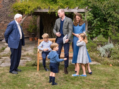 Los duques de Cambridge y sus hijos con David Attenborough.