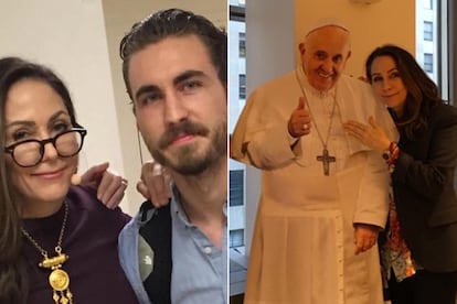 La escritora compartió con nosotros imágenes de su álbum personal: junto a su hijo, el director Devereux Milburn, y junto a un cartel del papa Francisco, a quien admira.