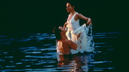 Los actores estadounidenses Patrick Swayze y Jennifer Gray, protagonistas de la película Dirty Dancing, 1987.