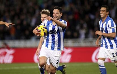 De la Bella celebra un gol esta temporada. 