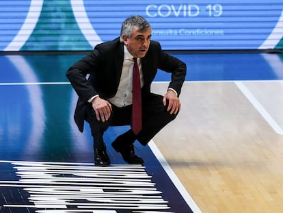 Mario López, durante un partido de la Copa de la Reina, contra el Valencia, en 2021.