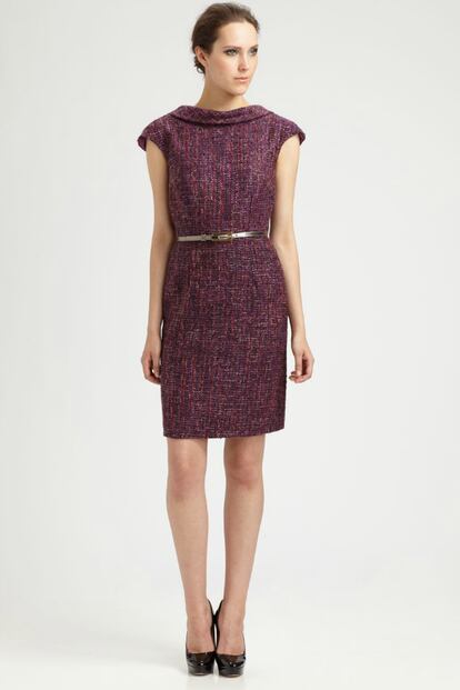 La actriz Elizabeth Banks lució este vestido de tweed burdeos para acudir a una fiesta. Es de Trina Turk y cuesta 228 euros.
