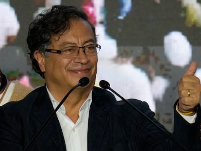 El candidato presidencial Gustavo Petro, la noche de la primera vuelta, en Bogotá.