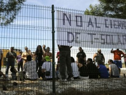 Protesta de trabajadores de T-Solar, en julio de 2013