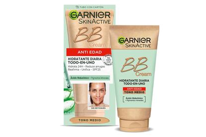 Skin Active BB Cream de Garnier. Esta completa BB Cream hidrata, unifica el tono, ilumina, da color y ahora además incluye un complejo antiedad. En Amazon está disponible a la mitad de su precio habitual. Precio antes: 14,95 euros.