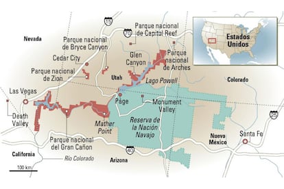 Mapa con varios parques nacionales de Estados Unidos.