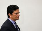 Brazil's Justice Minister Sergio Moro speaks during a news conference, amid the coronavirus disease (COVID-19) outbreak in Brasilia, Brazil April 24, 2020. REUTERS/Ueslei Marcelino