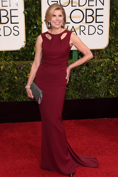 La siempre esplndida Christine Baranski, Diane Lockhart en The Good Wife, no poda bajar su listn impecable en los Globos de Oro. As de increble estaba con este Zac Posen color vino.