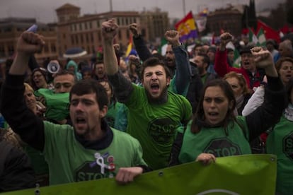 Manifestantes de las &quot;Marchas de la dignidad&quot;, hoy en Madrid