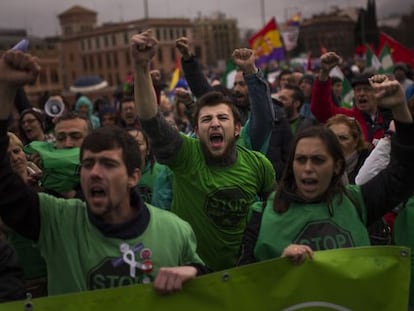 Manifestantes de las &quot;Marchas de la dignidad&quot;, hoy en Madrid