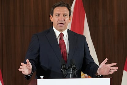 Florida Gov. Ron DeSantis speaks at a news conference on Jan. 26, 2023, in Miami.