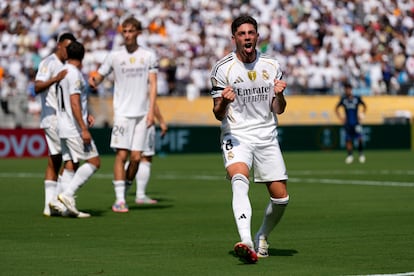 Fede Valverde celebra su gol ante el Pachuca este domingo.