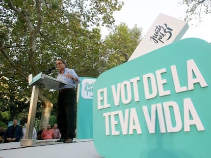 Artur Mas durant la seva intervenció en un acte de campanya de la candidatura independentista Junts pel Sí celebrat a Tortosa (Tarragona) el 20 de setembre.