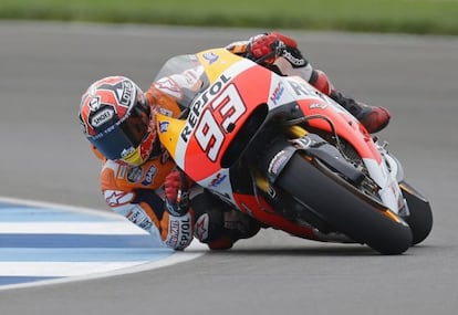 Marc Marquez en los entrenamientos de Indianapolis.