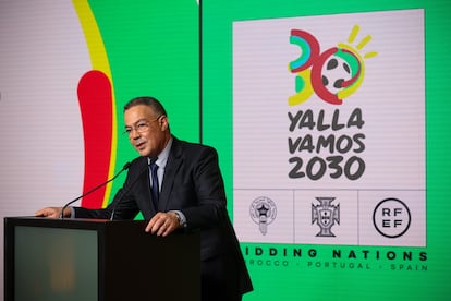 El presidente de la Real Federación Marroquí de Fútbol, Fouzi Lekjaa, el día 19 en Oeiras (Portugal).