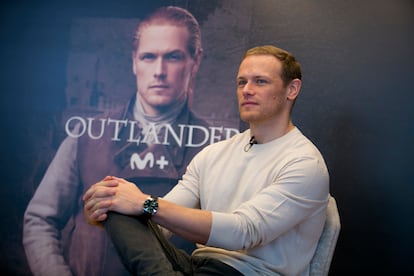 Sam Heughan, en un momento de la entrevista este miércoles en Madrid. 