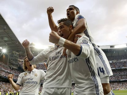 Cristiano Ronaldo celebra su primer gol frente al Atlético de Madrid.