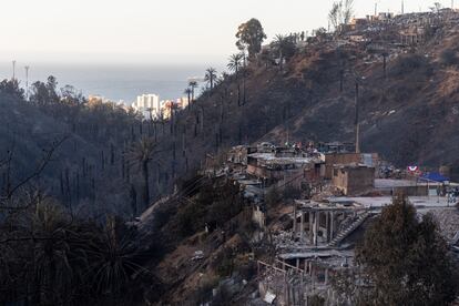 Un área afectada tras un incendio forestal en Viña del Mar, Chile