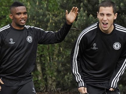 Eto'o y Hazard, en el entrenamiento del martes.  