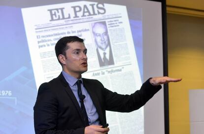 David Alandete, diretor adjunto de EL PAÍS, durante um momento da conferência internacional da Associação Internacional de Mídia Jornalística.