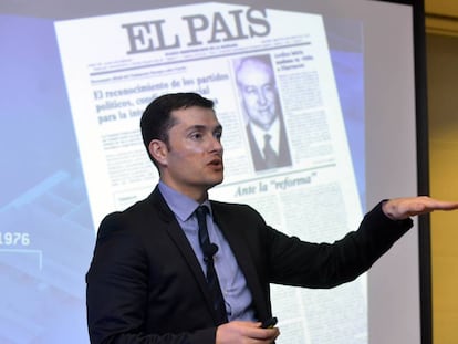 David Alandete, director adjunto de EL PA&Iacute;S, durante un momento de la conferencia internacional de la Asociaci&oacute;n Internacional de Medios Period&iacute;sticos