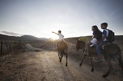 A la escuela, a caballo, en la región de Sertón, en el noreste de Brasil.